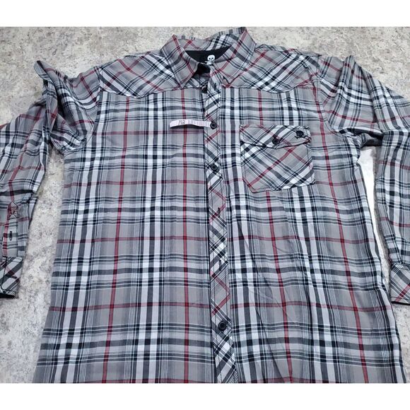 Decoded Shirt Men Medium Long Sleeve Brown Button Up Skull Logo Skater Check Top - Picture 5 of 11